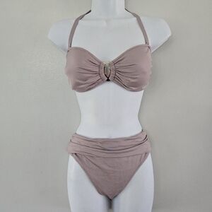 Lascana NWT 2 Piece Swimsuit Grey Lilac Ruched 34C/D Bottoms 8